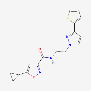 molecular formula C16H16N4O2S B2683996 5-cyclopropyl-N-(2-(3-(thiophen-2-yl)-1H-pyrazol-1-yl)ethyl)isoxazole-3-carboxamide CAS No. 1797976-80-7