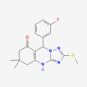 molecular formula C18H19FN4OS B2683997 9-(3-fluorophenyl)-6,6-dimethyl-2-(methylthio)-5,6,7,9-tetrahydro-[1,2,4]triazolo[5,1-b]quinazolin-8(4H)-one CAS No. 727403-42-1