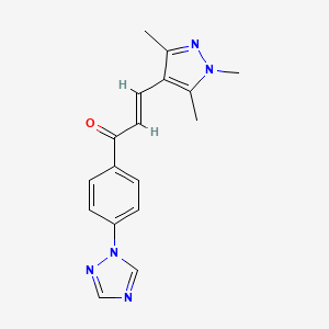 (E)-1-[4-(1,2,4-triazol-1-yl)phenyl]-3-(1,3,5-trimethylpyrazol-4-yl)prop-2-en-1-one
