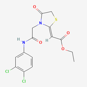 molecular formula C15H14Cl2N2O4S B2684023 ethyl (2Z)-2-[3-[2-(3,4-dichloroanilino)-2-oxoethyl]-4-oxo-1,3-thiazolidin-2-ylidene]acetate CAS No. 729574-24-7