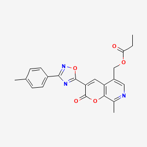 molecular formula C22H19N3O5 B2684025 (8-甲基-2-氧代-3-(3-(对甲苯基)-1,2,4-噁二唑-5-基)-2H-吡喃[2,3-c]吡啶-5-基)甲基丙酸酯 CAS No. 1189993-83-6