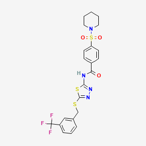 molecular formula C22H21F3N4O3S3 B2684026 4-piperidin-1-ylsulfonyl-N-[5-[[3-(trifluoromethyl)phenyl]methylsulfanyl]-1,3,4-thiadiazol-2-yl]benzamide CAS No. 392302-44-2
