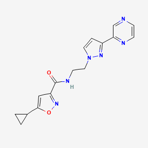molecular formula C16H16N6O2 B2684033 5-cyclopropyl-N-(2-(3-(pyrazin-2-yl)-1H-pyrazol-1-yl)ethyl)isoxazole-3-carboxamide CAS No. 2034605-40-6