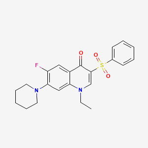 molecular formula C22H23FN2O3S B2684085 3-(Benzenesulfonyl)-1-ethyl-6-fluoro-7-(piperidin-1-yl)-1,4-dihydroquinolin-4-one CAS No. 1314475-91-6