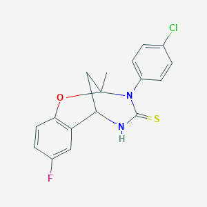 B2684111 10-(4-chlorophenyl)-4-fluoro-9-methyl-8-oxa-10,12-diazatricyclo[7.3.1.0^{2,7}]trideca-2,4,6-triene-11-thione CAS No. 893789-97-4