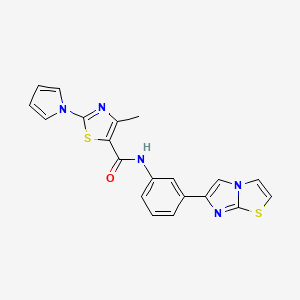 molecular formula C20H15N5OS2 B2684125 N-(3-(咪唑并[2,1-b]噻唑-6-基)苯基)-4-甲基-2-(1H-吡咯-1-基)噻唑-5-羧酰胺 CAS No. 1211625-17-0