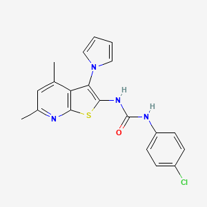 molecular formula C20H17ClN4OS B2684160 N-(4-chlorophenyl)-N'-[4,6-dimethyl-3-(1H-pyrrol-1-yl)thieno[2,3-b]pyridin-2-yl]urea CAS No. 866039-18-1