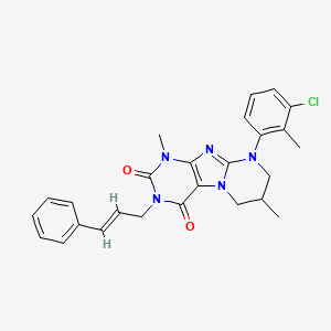 molecular formula C26H26ClN5O2 B2684164 9-(3-氯-2-甲基苯基)-1,7-二甲基-3-[(E)-3-苯基丙-2-烯基]-7,8-二氢-6H-嘌呤并[7,8-a]嘧啶-2,4-二酮 CAS No. 877617-60-2