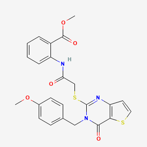 molecular formula C24H21N3O5S2 B2684169 Methyl 2-[[2-[3-[(4-methoxyphenyl)methyl]-4-oxothieno[3,2-d]pyrimidin-2-yl]sulfanylacetyl]amino]benzoate CAS No. 688338-76-3