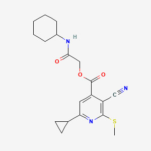 molecular formula C19H23N3O3S B2684175 (Cyclohexylcarbamoyl)methyl 3-cyano-6-cyclopropyl-2-(methylsulfanyl)pyridine-4-carboxylate CAS No. 1427707-28-5