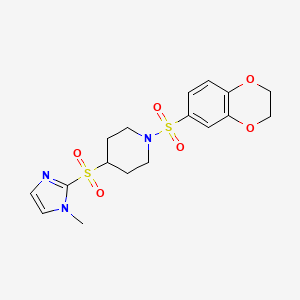 molecular formula C17H21N3O6S2 B2684180 1-((2,3-dihydrobenzo[b][1,4]dioxin-6-yl)sulfonyl)-4-((1-methyl-1H-imidazol-2-yl)sulfonyl)piperidine CAS No. 2034289-21-7