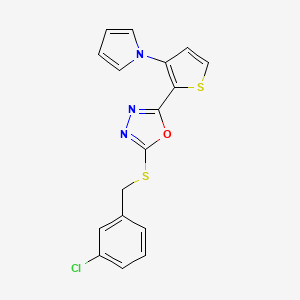 molecular formula C17H12ClN3OS2 B2684181 3-chlorobenzyl 5-[3-(1H-pyrrol-1-yl)-2-thienyl]-1,3,4-oxadiazol-2-yl sulfide CAS No. 478077-34-8