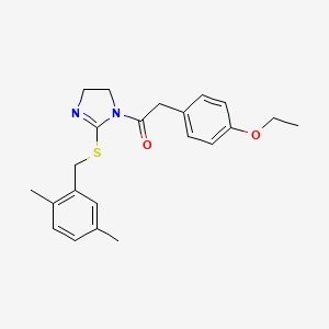 molecular formula C22H26N2O2S B2684192 1-(2-((2,5-dimethylbenzyl)thio)-4,5-dihydro-1H-imidazol-1-yl)-2-(4-ethoxyphenyl)ethanone CAS No. 851804-61-0