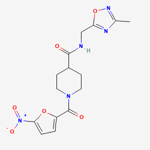 molecular formula C15H17N5O6 B2684207 N-[(3-甲基-1,2,4-噁二唑-5-基)甲基]-1-(5-硝基呋喃-2-甲酰)哌啶-4-甲酰胺 CAS No. 1334373-15-7