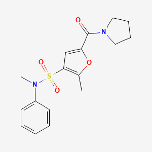 molecular formula C17H20N2O4S B2684211 N,2-二甲基-N-苯基-5-(吡咯烷-1-甲酰)呋喃-3-磺酰胺 CAS No. 1207028-40-7