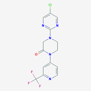 molecular formula C14H11ClF3N5O B2684216 4-(5-Chloropyrimidin-2-yl)-1-[2-(trifluoromethyl)pyridin-4-yl]piperazin-2-one CAS No. 2380174-64-9