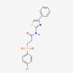 molecular formula C18H15ClN2O3S2 B2684223 3-((4-氯苯基)磺酰)-N-(4-苯基噻唑-2-基)丙酰胺 CAS No. 895456-40-3