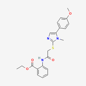 molecular formula C22H23N3O4S B2684234 乙酸2-({[5-(4-甲氧基苯基)-1-甲基-1H-咪唑-2-基]硫代乙酰}氨基)苯甲酸酯 CAS No. 932325-80-9
