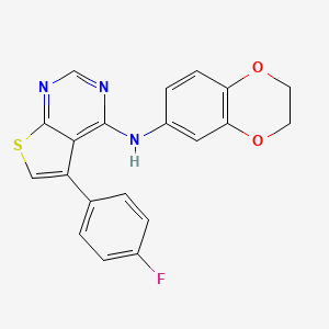molecular formula C20H14FN3O2S B2684235 N-(2,3-二氢-1,4-苯并二氧杂环戊烷-6-基)-5-(4-氟苯基)噻吩并[2,3-d]嘧啶-4-胺 CAS No. 670255-13-7