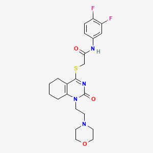 molecular formula C22H26F2N4O3S B2684236 N-(3,4-二氟苯基)-2-((1-(2-吗啉基乙基)-2-氧代-1,2,5,6,7,8-六氢喹唑啉-4-基)硫)乙酰胺 CAS No. 898435-50-2