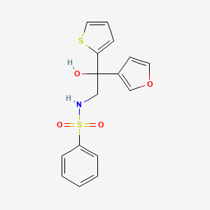 molecular formula C16H15NO4S2 B2684248 N-(2-(呋喃-3-基)-2-羟基-2-(噻吩-2-基)乙基)苯磺酰胺 CAS No. 2034239-40-0