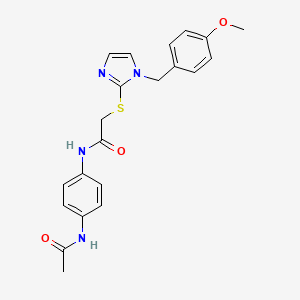 molecular formula C21H22N4O3S B2684252 N-(4-acetamidophenyl)-2-[1-[(4-methoxyphenyl)methyl]imidazol-2-yl]sulfanylacetamide CAS No. 869346-68-9