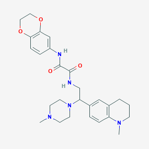 molecular formula C27H35N5O4 B2684253 N'-(2,3-二氢-1,4-苯并二氧杂环己-6-基)-N-[2-(1-甲基-1,2,3,4-四氢喹啉-6-基)-2-(4-甲基哌嗪-1-基)乙基]乙二酰胺 CAS No. 922066-39-5