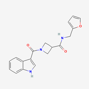 molecular formula C18H17N3O3 B2684258 N-(呋喃-2-基甲基)-1-(1H-吲哚-3-基甲酰)吖嗪-3-甲酸酰胺 CAS No. 1396801-75-4