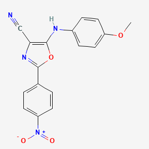 molecular formula C17H12N4O4 B2684272 5-((4-Methoxyphenyl)amino)-2-(4-nitrophenyl)oxazole-4-carbonitrile CAS No. 613649-86-8