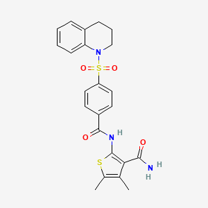 molecular formula C23H23N3O4S2 B2684275 2-(4-((3,4-dihydroquinolin-1(2H)-yl)sulfonyl)benzamido)-4,5-dimethylthiophene-3-carboxamide CAS No. 896308-19-3