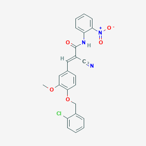 molecular formula C24H18ClN3O5 B2684296 (E)-3-[4-[(2-chlorophenyl)methoxy]-3-methoxyphenyl]-2-cyano-N-(2-nitrophenyl)prop-2-enamide CAS No. 380478-20-6