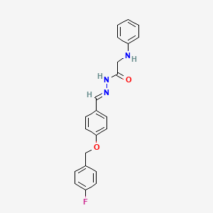 molecular formula C22H20FN3O2 B2684299 N'-[(1E)-{4-[(4-fluorophenyl)methoxy]phenyl}methylidene]-2-(phenylamino)acetohydrazide CAS No. 329777-95-9