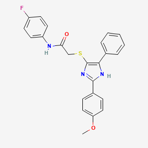 molecular formula C24H20FN3O2S B2684336 N-(4-氟苯基)-2-((2-(4-甲氧基苯基)-5-苯基-1H-咪唑-4-基)硫)乙酰胺 CAS No. 865657-66-5