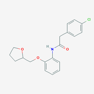 molecular formula C19H20ClNO3 B268434 2-(4-chlorophenyl)-N-[2-(tetrahydro-2-furanylmethoxy)phenyl]acetamide 