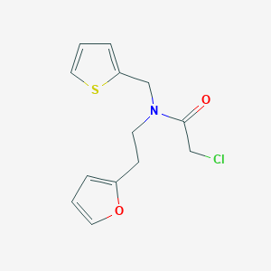 molecular formula C13H14ClNO2S B2684342 2-Chloro-N-[2-(furan-2-yl)ethyl]-N-(thiophen-2-ylmethyl)acetamide CAS No. 2411236-33-2