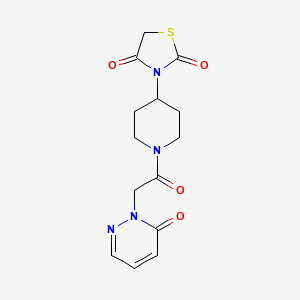 molecular formula C14H16N4O4S B2684347 3-(1-(2-(6-oxopyridazin-1(6H)-yl)acetyl)piperidin-4-yl)thiazolidine-2,4-dione CAS No. 2320684-31-7