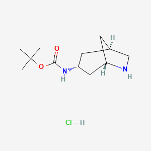 molecular formula C12H23ClN2O2 B2684351 叔丁基-N-[(1R,3R,5S)-6-氮杂双环[3.2.1]辛-3-基]氨基甲酸酯;盐酸盐 CAS No. 2411179-93-4