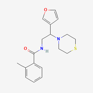 molecular formula C18H22N2O2S B2684352 N-(2-(furan-3-yl)-2-thiomorpholinoethyl)-2-methylbenzamide CAS No. 2034572-64-8