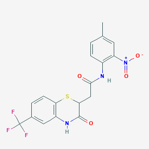 molecular formula C18H14F3N3O4S B2684356 N-(4-甲基-2-硝基苯基)-2-[3-氧代-6-(三氟甲基)-3,4-二氢-2H-1,4-苯并噻嗪-2-基]乙酰胺 CAS No. 430448-31-0