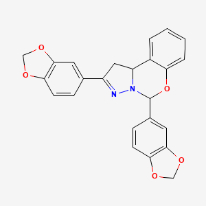 molecular formula C24H18N2O5 B2684375 2,5-双(苯并[d][1,3]二噁英-5-基)-5,10b-二氢-1H-苯并[e]吡唑并[1,5-c][1,3]噁嗪 CAS No. 899984-54-4