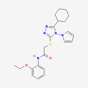molecular formula C22H27N5O2S B2684387 2-{[5-cyclohexyl-4-(1H-pyrrol-1-yl)-4H-1,2,4-triazol-3-yl]sulfanyl}-N-(2-ethoxyphenyl)acetamide CAS No. 896311-69-6