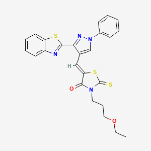 molecular formula C25H22N4O2S3 B2684406 (Z)-5-((3-(benzo[d]thiazol-2-yl)-1-phenyl-1H-pyrazol-4-yl)methylene)-3-(3-ethoxypropyl)-2-thioxothiazolidin-4-one CAS No. 957013-87-5