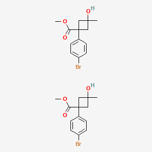 molecular formula C26H30Br2O6 B2684412 rel-(1R,3R)-methyl 1-(4-bromophenyl)-3-hydroxy-3-methylcyclobutanecarboxylate CAS No. 1431697-73-2