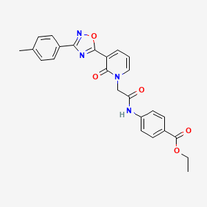 molecular formula C25H22N4O5 B2684418 乙酸4-(2-(2-氧代-3-(3-(对甲苯基)-1,2,4-噁二唑-5-基)吡啶-1(2H)-基)乙酰氨基)苯甲酸乙酯 CAS No. 1105222-44-3