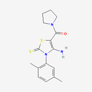 molecular formula C16H19N3OS2 B2684420 4-amino-3-(2,5-dimethylphenyl)-5-(pyrrolidine-1-carbonyl)-2,3-dihydro-1,3-thiazole-2-thione CAS No. 946371-82-0