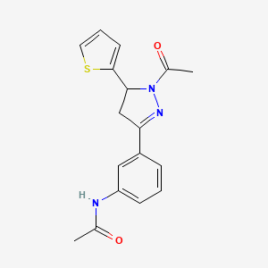 molecular formula C17H17N3O2S B2684439 N-{3-[1-乙酰-5-(噻吩-2-基)-4,5-二氢-1H-吡嗪-3-基]苯基}乙酰胺 CAS No. 927049-40-9