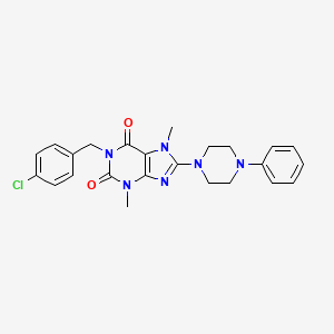 molecular formula C24H25ClN6O2 B2684444 1-(4-chlorobenzyl)-3,7-dimethyl-8-(4-phenylpiperazin-1-yl)-1H-purine-2,6(3H,7H)-dione CAS No. 923217-37-2