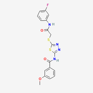 molecular formula C18H15FN4O3S2 B2684446 N-(5-((2-((3-fluorophenyl)amino)-2-oxoethyl)thio)-1,3,4-thiadiazol-2-yl)-3-methoxybenzamide CAS No. 868974-67-8