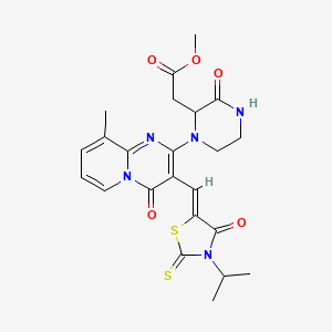 molecular formula C23H25N5O5S2 B2684457 (Z)-methyl 2-(1-(3-((3-isopropyl-4-oxo-2-thioxothiazolidin-5-ylidene)methyl)-9-methyl-4-oxo-4H-pyrido[1,2-a]pyrimidin-2-yl)-3-oxopiperazin-2-yl)acetate CAS No. 1025357-95-2