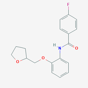 molecular formula C18H18FNO3 B268447 4-fluoro-N-[2-(tetrahydro-2-furanylmethoxy)phenyl]benzamide 